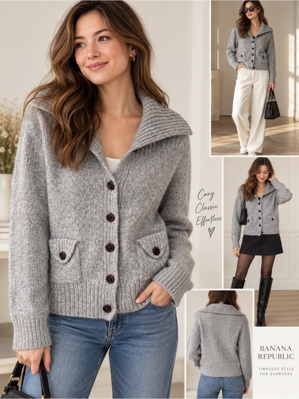 Banana Republic Gray Wool Angora Shawl Collar Cardigan L